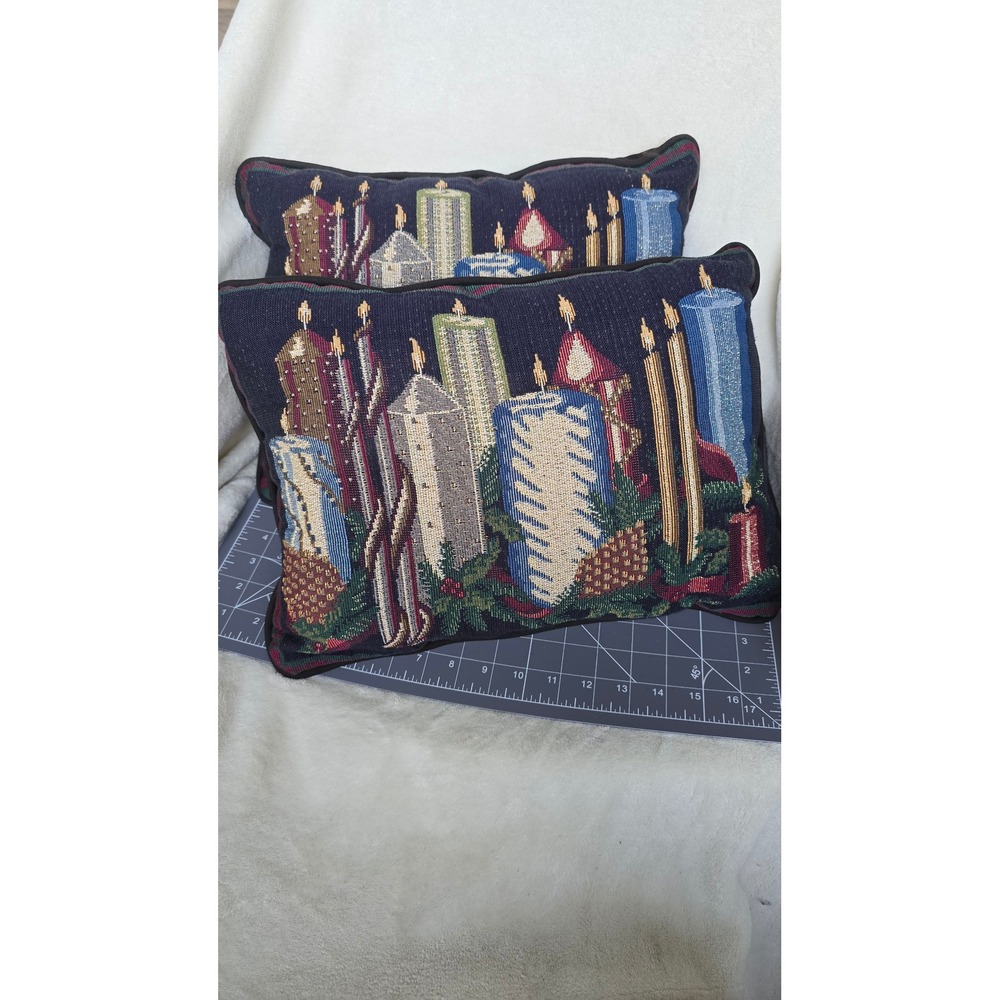 Ex-Cell Home Fashions Christmas Candle Tapestry Throw Pillows Set of 2 USA Made